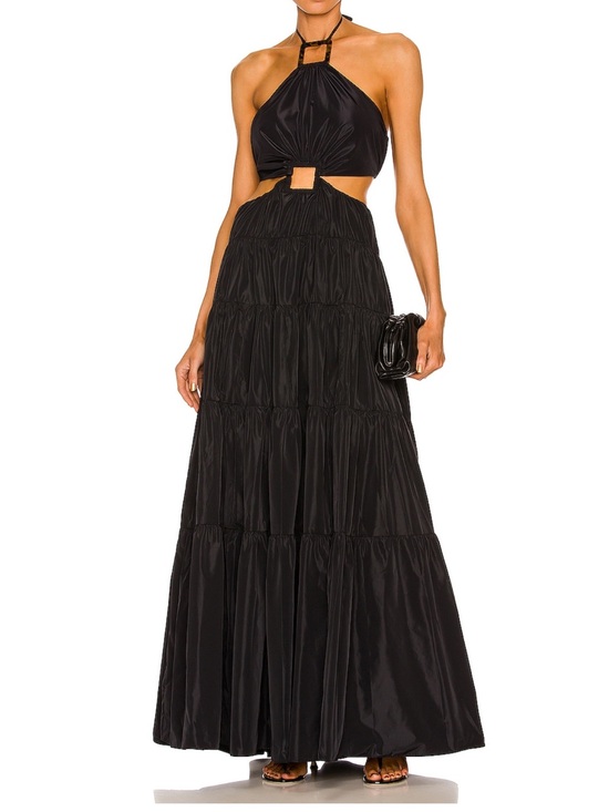 STAUD Dresses & Skirts - STAUD Dome Gown Black Halter Cutout Tiered Maxi Dress